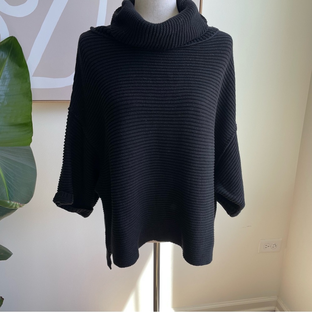 Free People Black Chunky Knit Turtleneck Sweater
